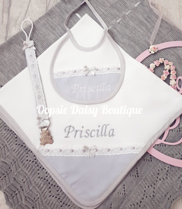 Personalised Spanish Baby Gift Set 3 Piece with Dummy Clip