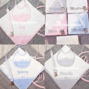 Personalised Spanish Baby Gift Set 3 Piece with Dummy Clip