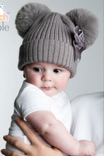 Load image into Gallery viewer, Baby Girls Knitted Pom Pom Hat with Ribbon Bow Size 0-12mth