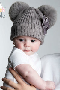 Baby Girls Knitted Pom Pom Hat with Ribbon Bow Size 0-12mth
