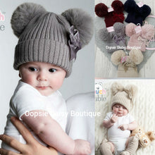 Load image into Gallery viewer, Baby Girls Knitted Pom Pom Hat with Ribbon Bow Size 0-12mth