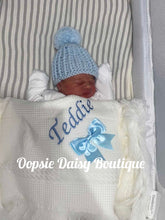 Load image into Gallery viewer, Personalised Baby Shawl Blanket with Ribbon Christening Shawl