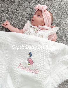 Personalised Jemima Puddle Duck Peter Rabbit Baby Shawl Blanket